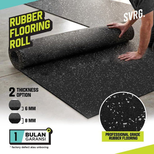 Rubber Flooring Karpet Gym Roll Lantai Fitness Bintik Putih 1M x 10M - 1