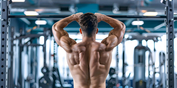Pose angkat lengan ini menonjolkan kontraksi otot lengan belakang sebagai bagian dari latihan triceps tanpa alat