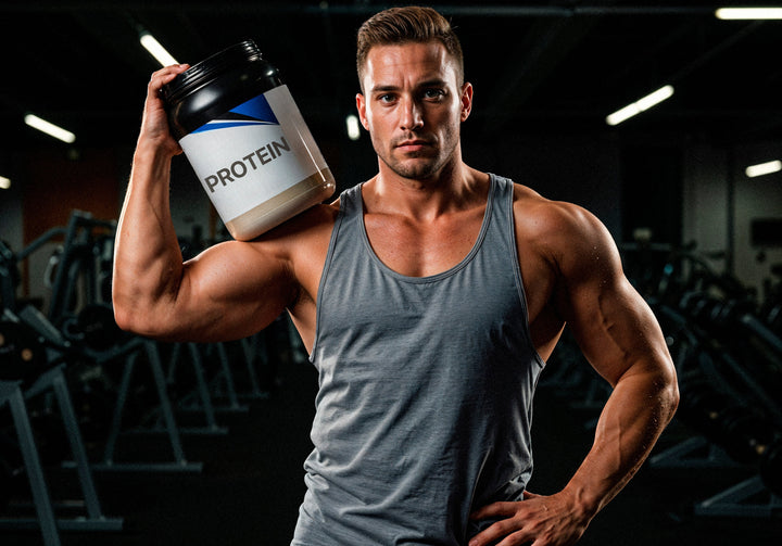 seorang laki-laki dengan tubuh atletis dengan memperhatikan protein di tubuhnya agar tampil maksimal
