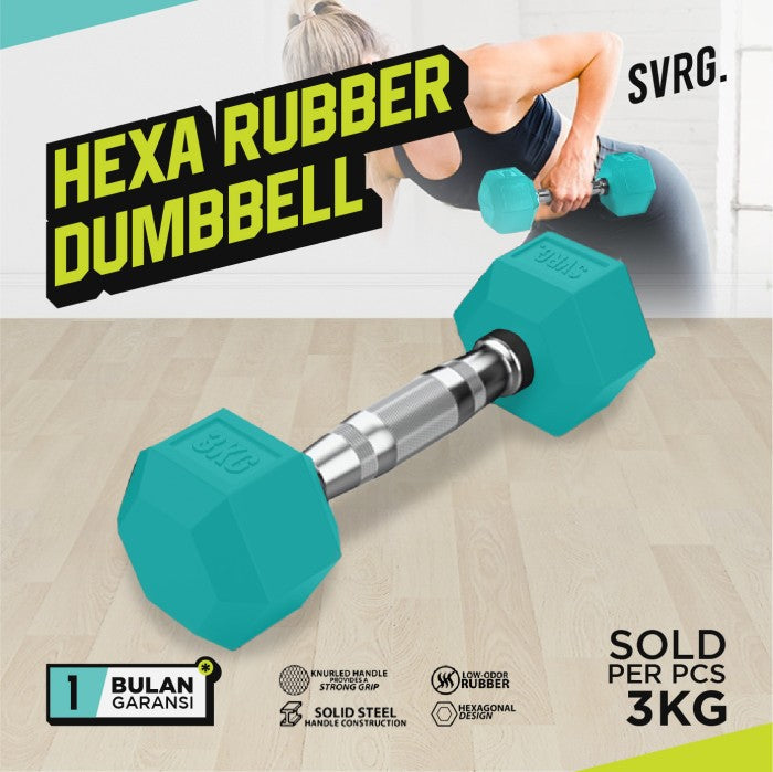 SVRG. Hexagonal Dumbbell Turquoise - Rubber Dumbbell Dumble Barbell