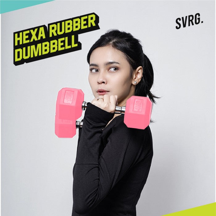 SVRG.  Hexagonal Dumbbell Pink - Rubber Dumbell Dumble Barbell