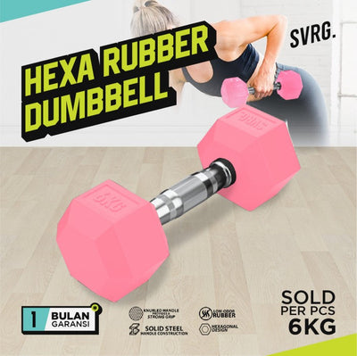 SVRG.  Hexagonal Dumbbell Pink - Rubber Dumbell Dumble Barbell