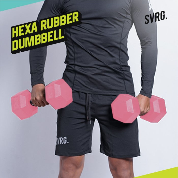 Hexagonal Dumbbell Pink - Rubber Dumbell Dumble Barbell