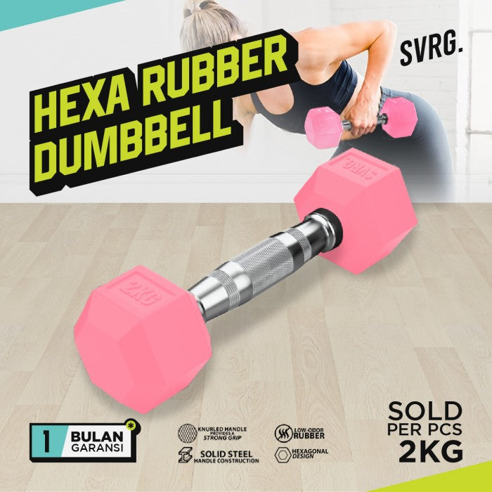 Hexagonal Dumbbell Pink - Rubber Dumbell Dumble Barbell