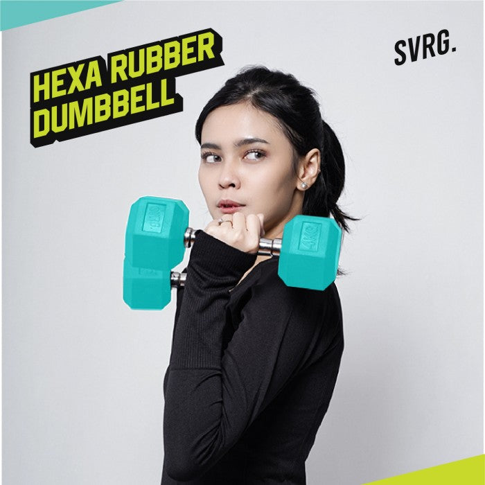 SVRG. Hexagonal Dumbbell Turquoise - Rubber Dumbbell Dumble Barbell