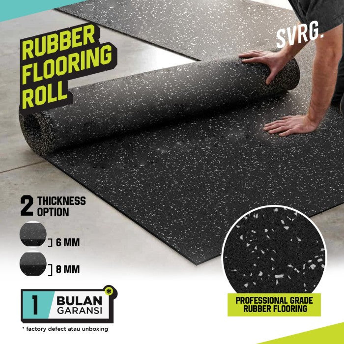 SVRG Rubber Flooring Karpet Gym Roll Lantai Fitness Bintik Putih 1M x 10M