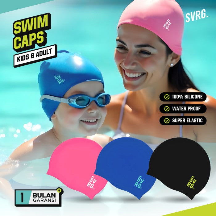 Swimming Cap - SVRG - Topi Renang Silikon Premium Anti Slip Waterproof Elastis untuk Dewasa & Anak