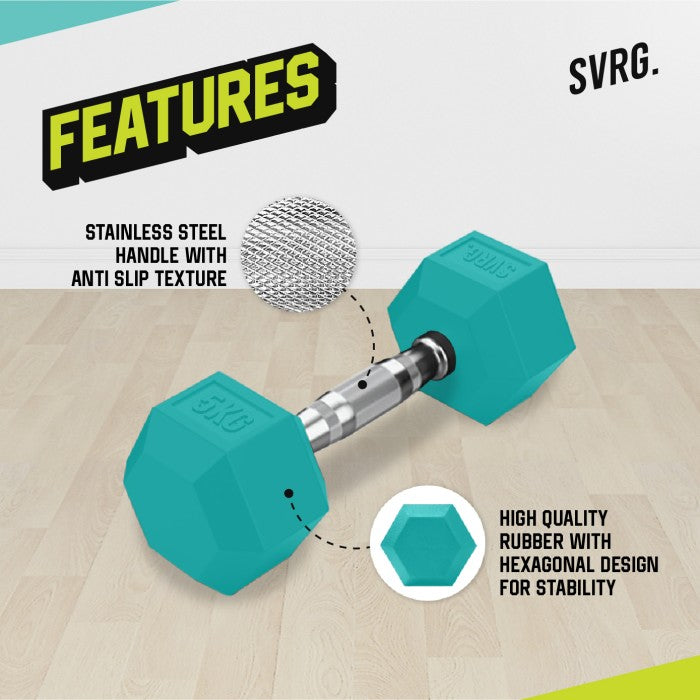 Hexagonal Dumbbell Turquoise - Rubber Dumbell Dumble Barbell