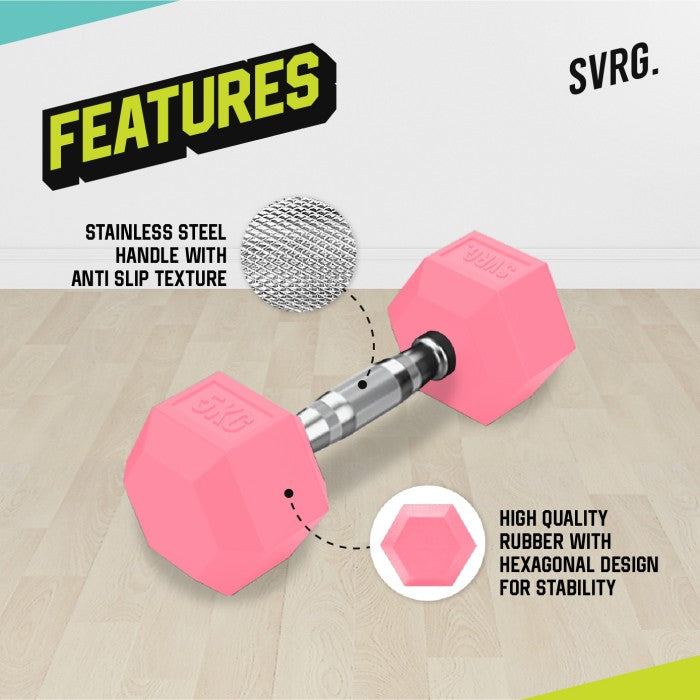 SVRG. Hexagonal Dumbbell Pink - Rubber Dumbell Dumble Barbell