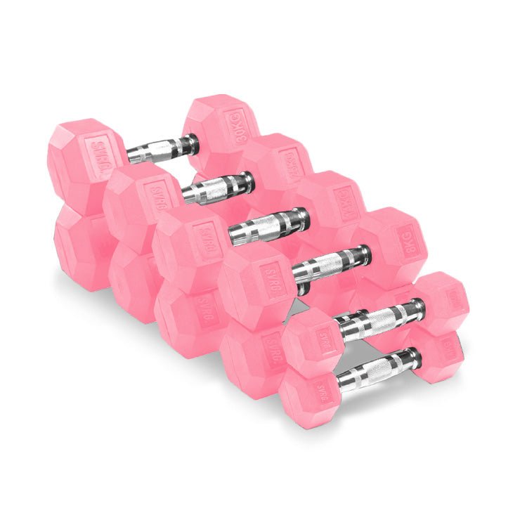 SVRG.  Hexagonal Dumbbell Pink - Rubber Dumbell Dumble Barbell