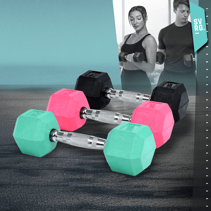 Hexa Rubber Dumbbell Black - Rubber Dumbbell Dumble Barbell