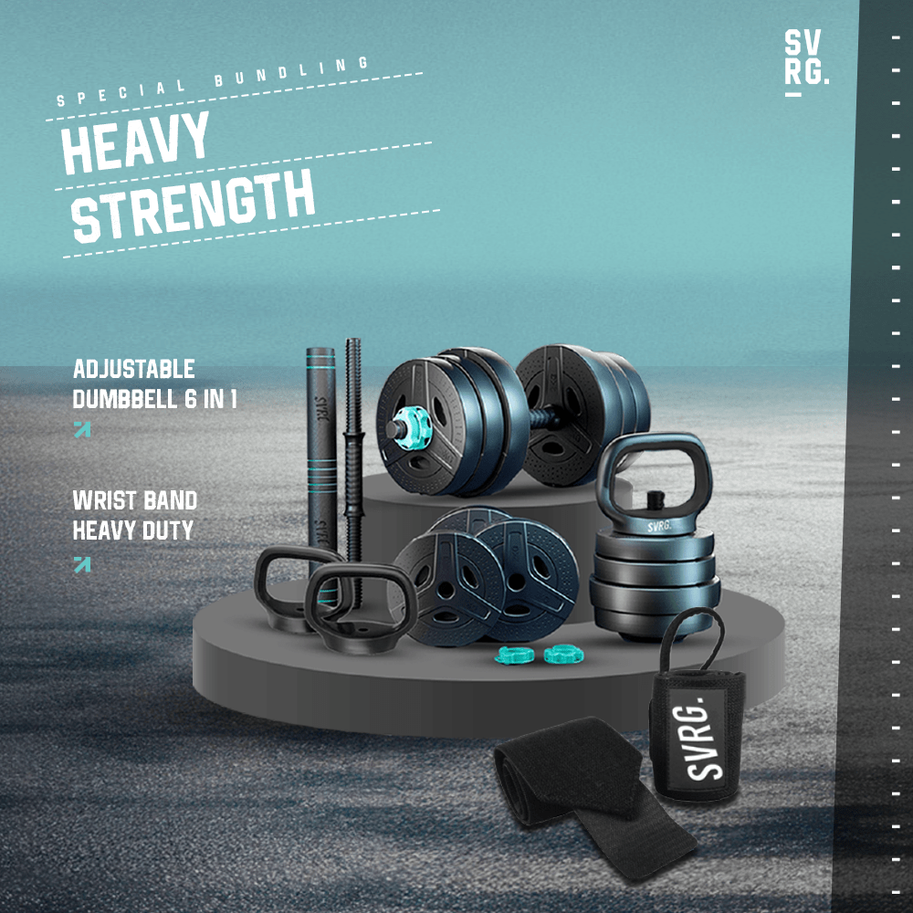 SVRG Heavy Strength – Adjustable Dumbbell 6 in 1 + Heavy Duty Wrist Band | Strength Training Package