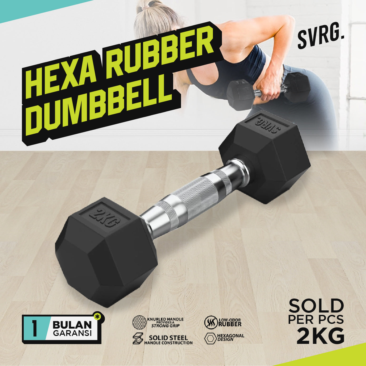 Hexa Rubber Dumbbell Black - Rubber Dumbbell Dumble Barbell