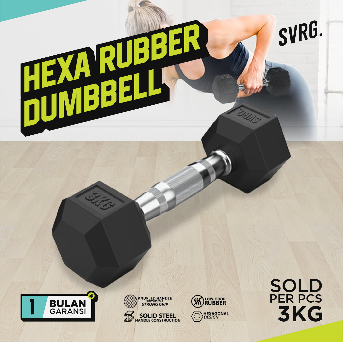 Hexa Rubber Dumbbell Black - Rubber Dumbbell Dumble Barbell