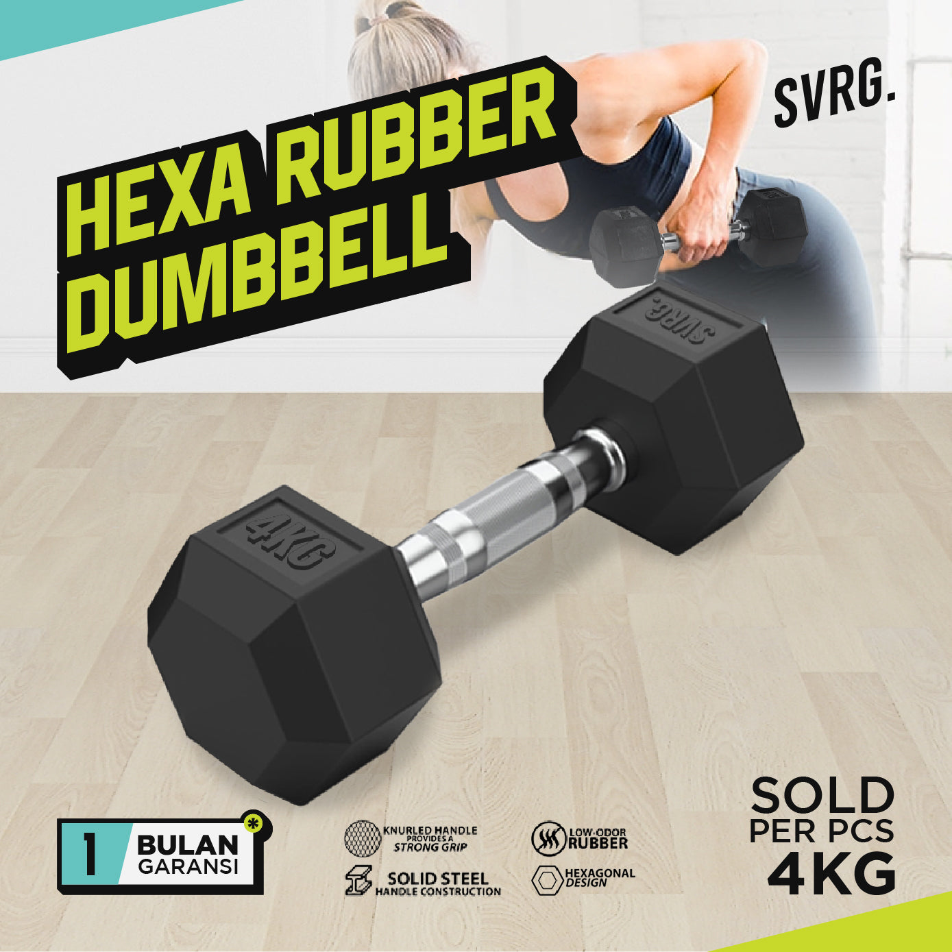 Hexa Rubber Dumbbell Black - Rubber Dumbbell Dumble Barbell