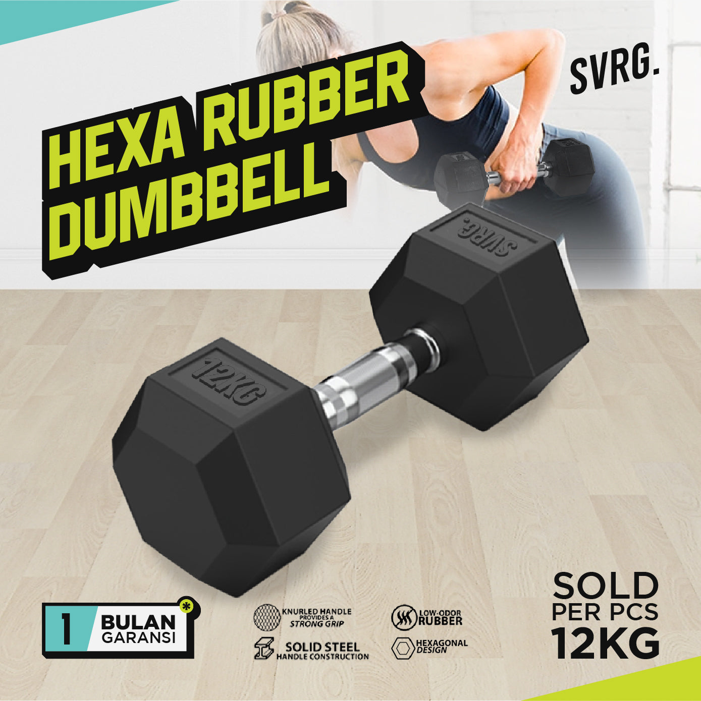 Hexa Rubber Dumbbell Black - Rubber Dumbell Dumble Barbell