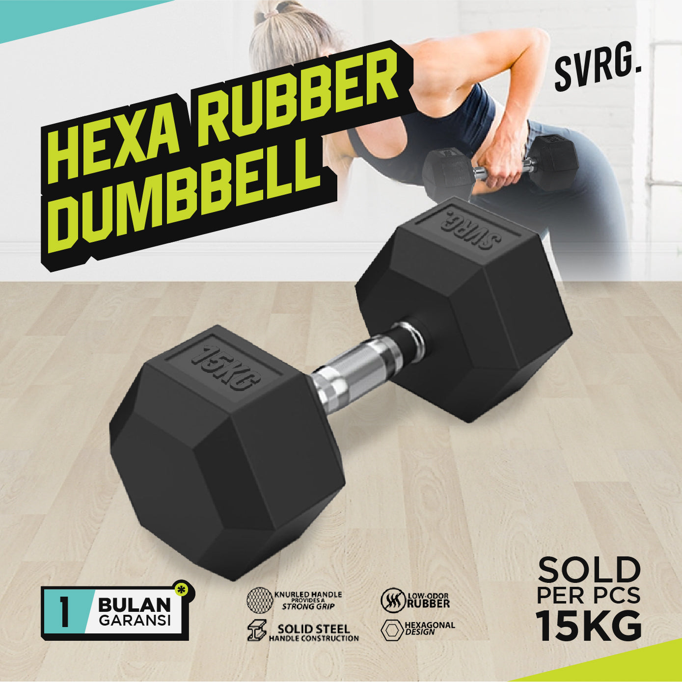 Hexa Rubber Dumbbell Black - Rubber Dumbbell Dumble Barbell