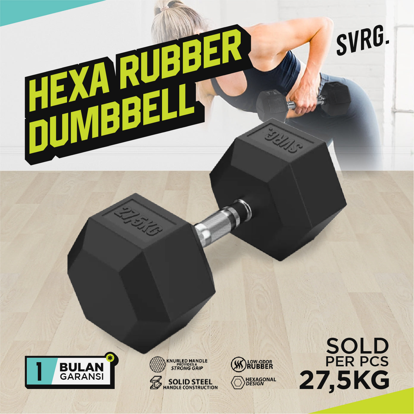 Hexa Rubber Dumbbell Black - Rubber Dumbbell Dumble Barbell