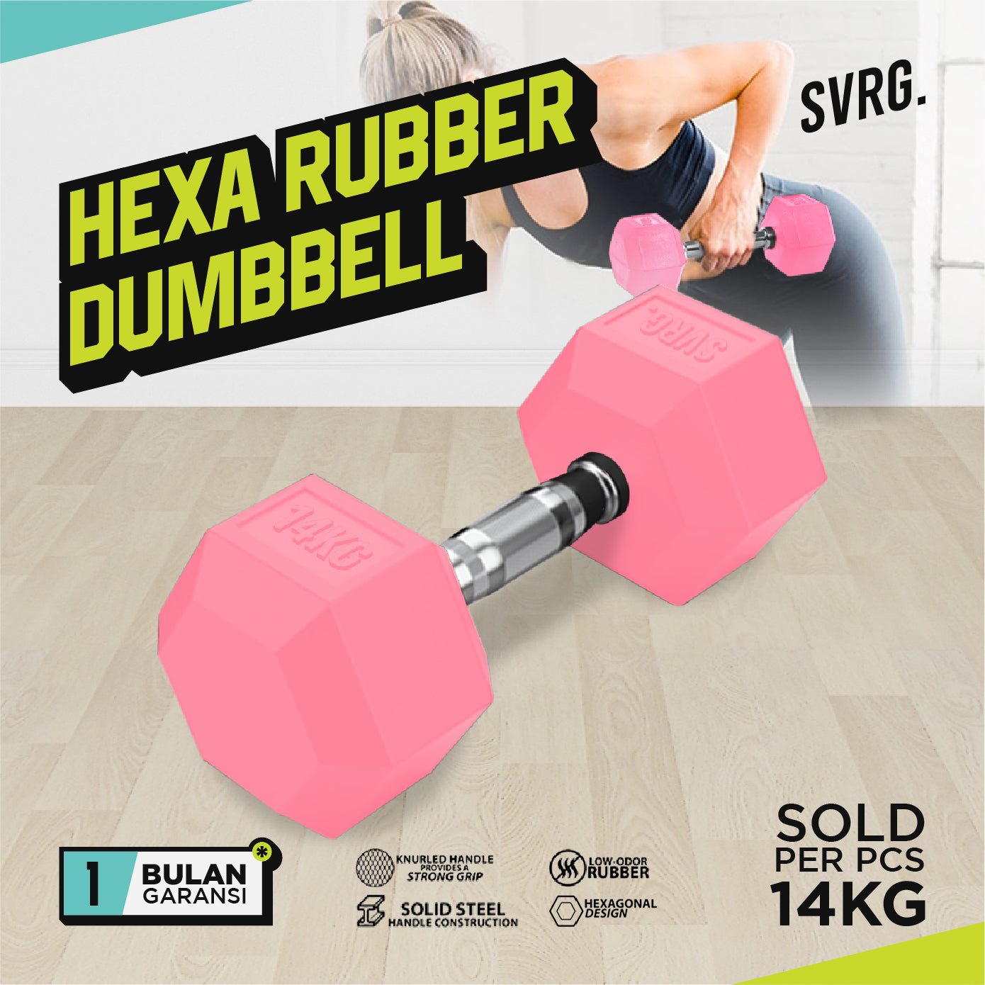 Hexagonal Dumbbell Pink - Rubber Dumbell Dumble Barbell