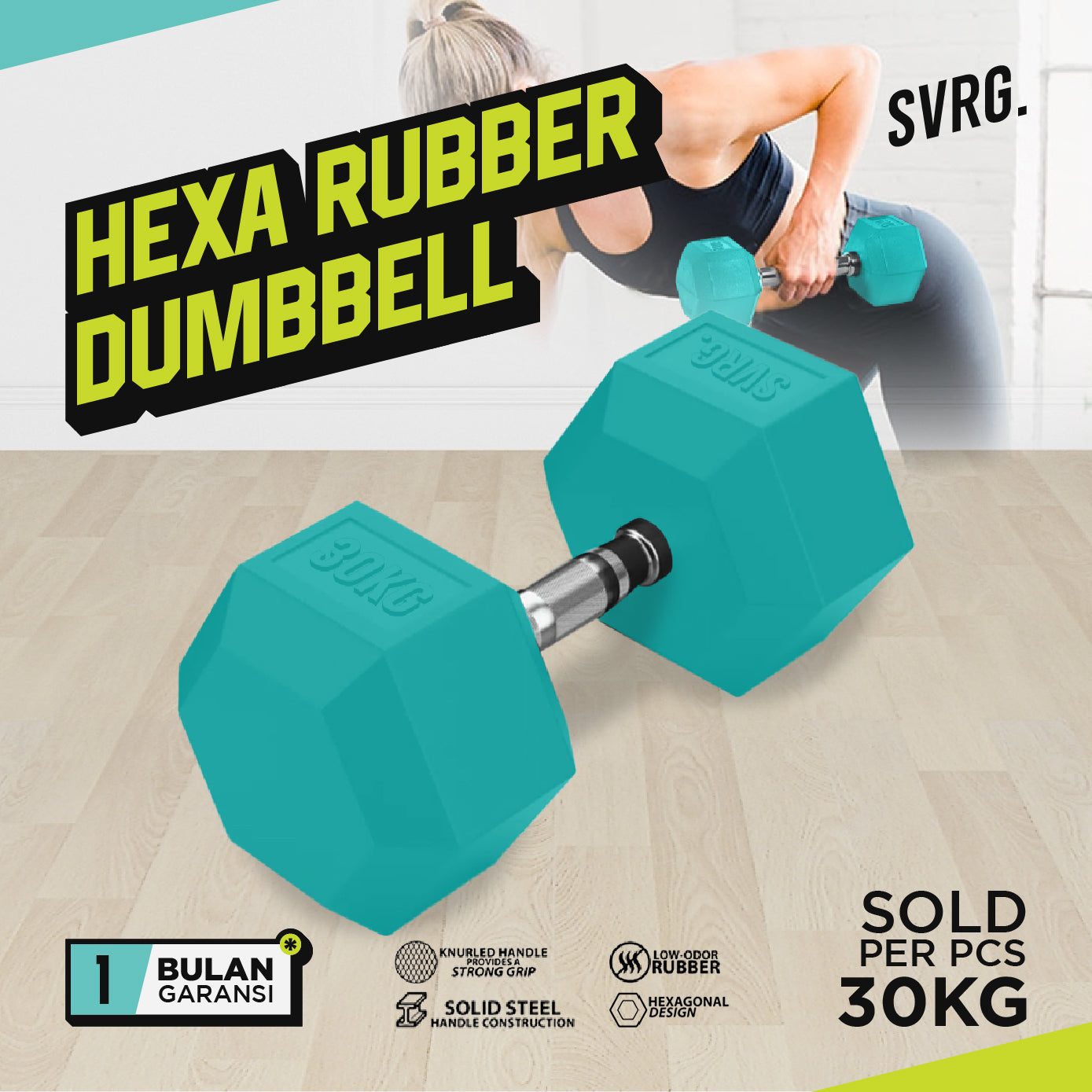 Hexagonal Dumbbell Turquoise - Rubber Dumbell Dumble Barbell