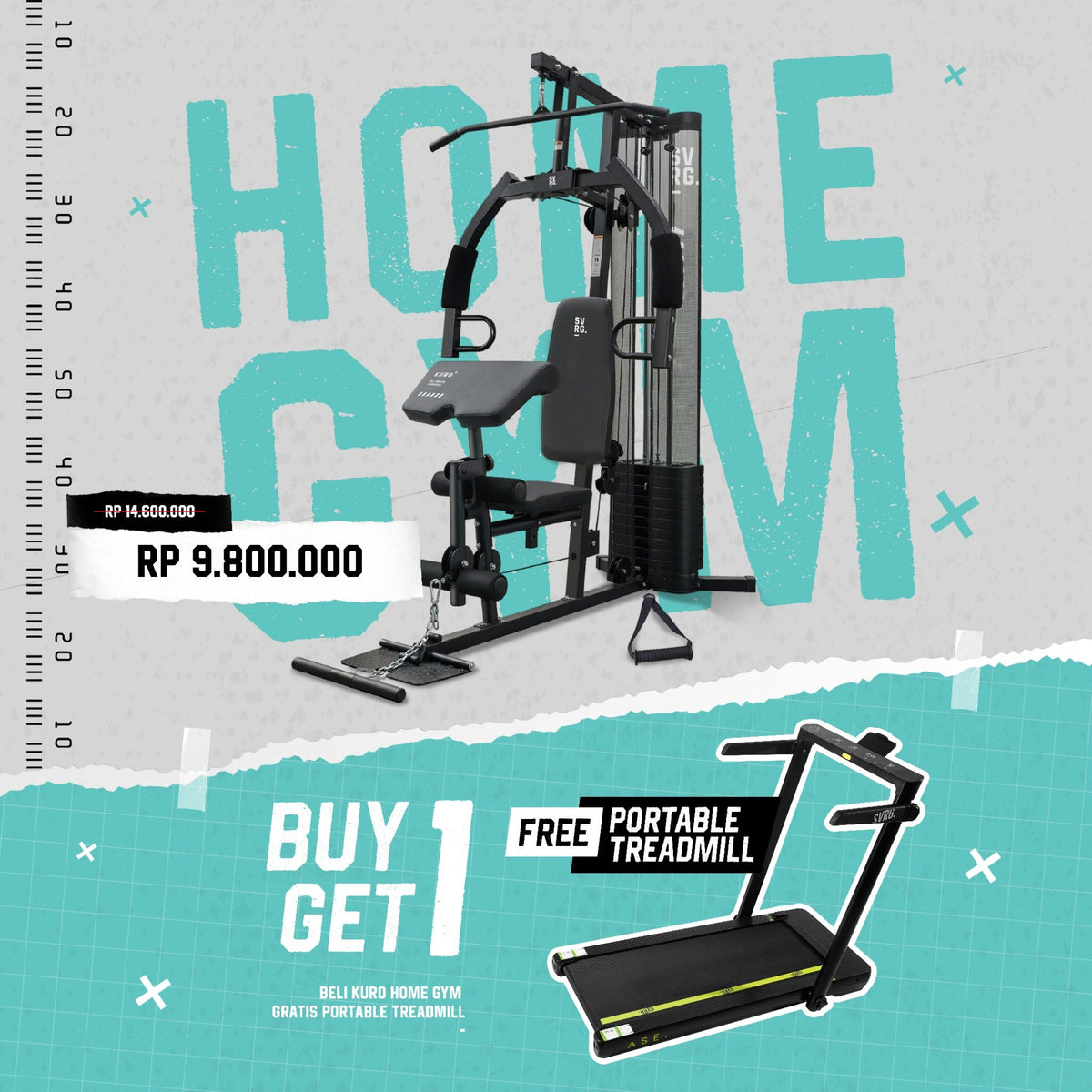 buy 1 get 1 kuro home gym + treadmill mobile version