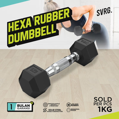 Hexa Rubber Dumbbell Black - Rubber Dumbbell Dumble Barbell