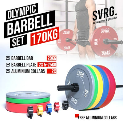 Svarga Olympic Barbell Set – Bar - Dumbbells - Bumper Plates