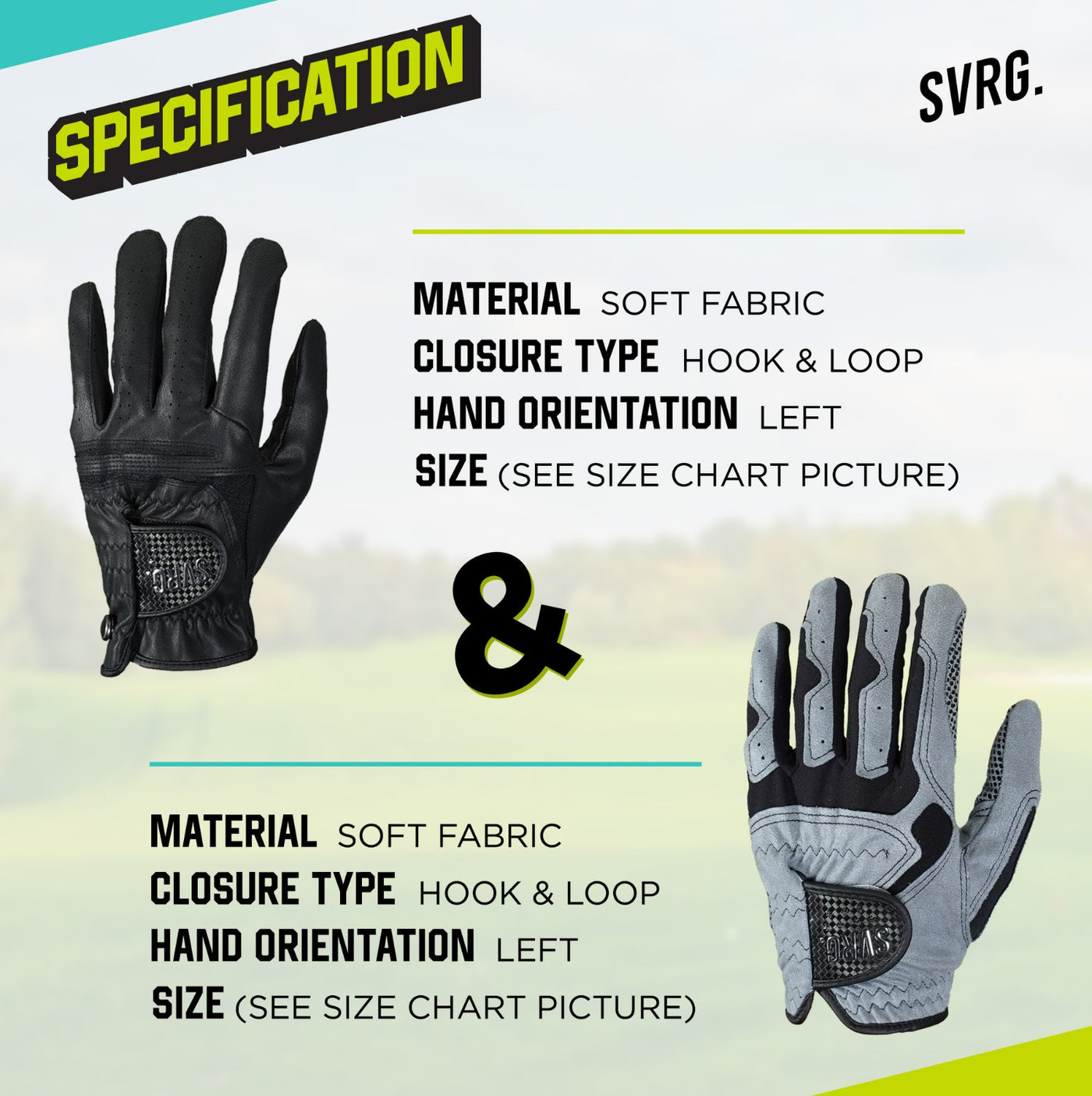 SVRG. Golf Gloves Premium Left Hand Golf Gloves Anti Slip Fabric and Synthetic Leather Material