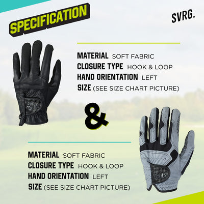 SVRG. Golf Gloves Premium Left Hand Golf Gloves Anti Slip Fabric and Synthetic Leather Material