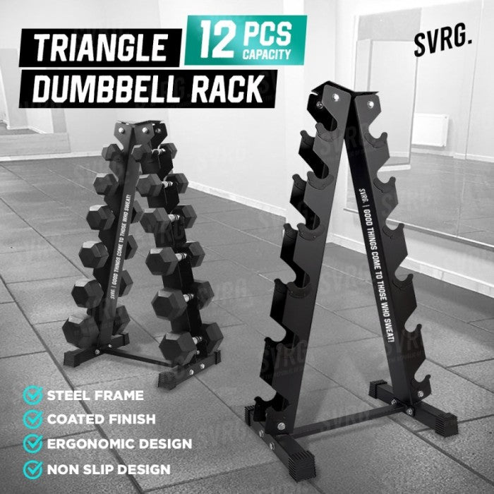 Package of Hexagonal Dumbbell Turquoise 84kg One Set and Triangle Dumbbell Rack