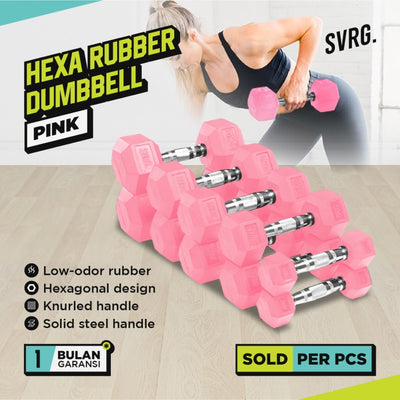 SVRG.  Hexagonal Dumbbell Pink - Rubber Dumbell Dumble Barbell