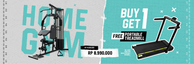 Penawaran spesial SVRG: Beli 1 Kuro Home Gym seharga Rp 8.990.000, gratis 1 Portable Treadmill. Diskon dari harga normal Rp 14.600.000.