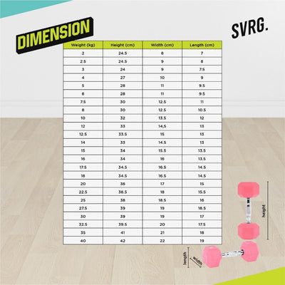 SVRG.  Hexagonal Dumbbell Pink - Rubber Dumbell Dumble Barbell