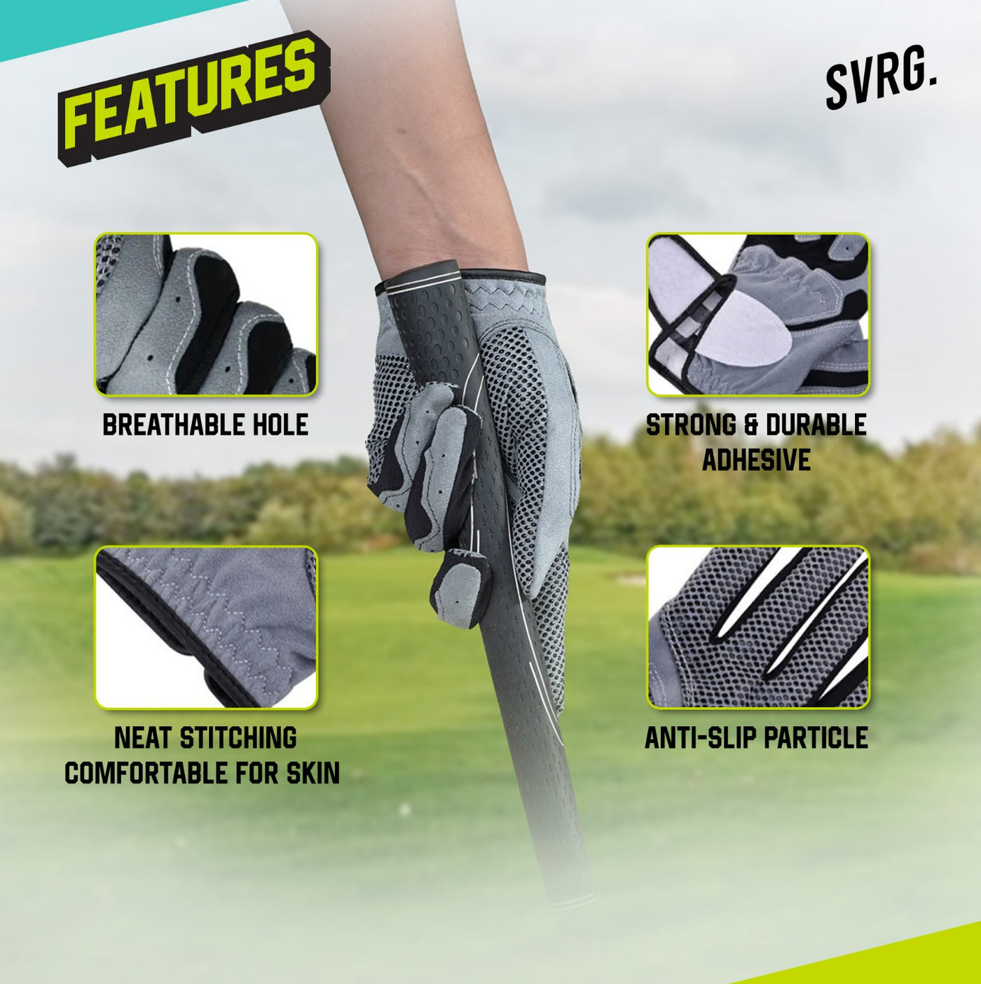 SVRG. Golf Gloves Premium Left Hand Golf Gloves Anti Slip Fabric and Synthetic Leather Material