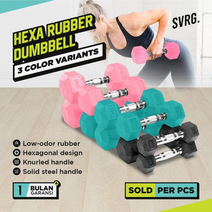 SVRG. Hexagonal Dumbbell Turquoise - Rubber Dumbell Dumble Barbell