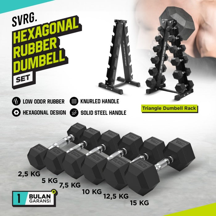 One Set of Hexagonal Dumbbell Black 105kg Package and Triangle Dumbbell Rack