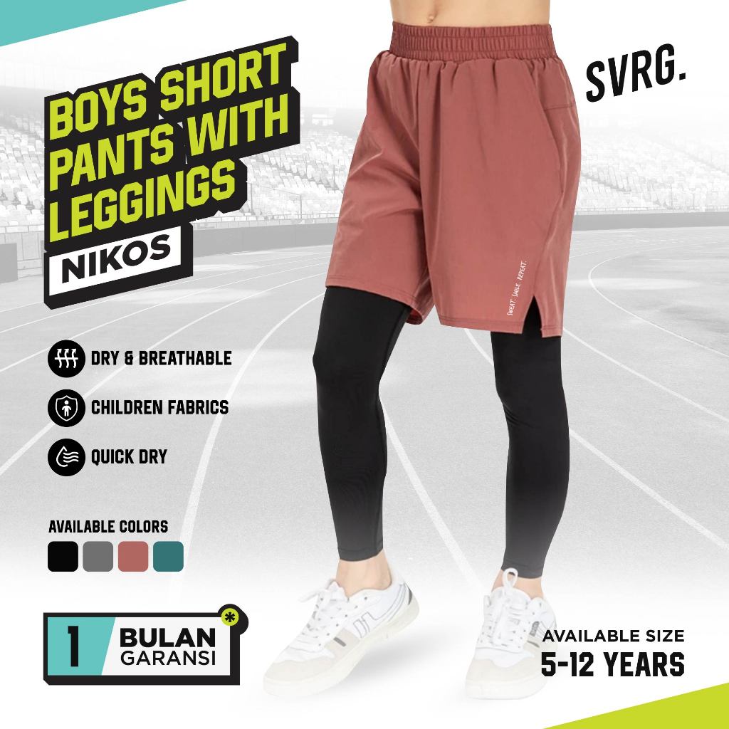 Nikos Short Pants with Legging for Boys & Girls. Celana Pendek Panjang Compression Base Layer Anak Olahraga