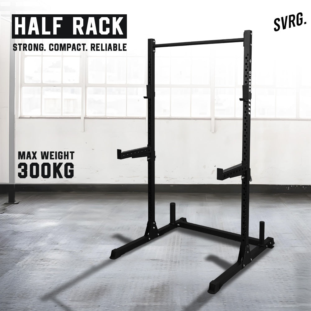 SVRG Strength Pack – Power Rack / Half Rack, Barbell 15kg, Bench, Plates 25kg | Gym Rumah - 1