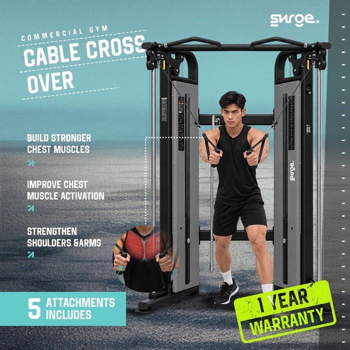 SURGE Cable Cross Over | Commercial Functional Trainer Cable Machine | Alat Gym Strength Training Full Body dengan 5 Attachments