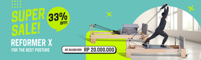 Super Sale SVRG: Diskon 33% untuk Reformer X – alat pilates premium untuk postur terbaik. Harga turun dari Rp 30.000.000 menjadi Rp 20.000.000.